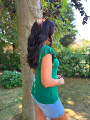 Green Ruffle Sleeve Knit Top Hannah