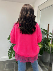 Neon Pink Two Piece V Neck Knit Eileen