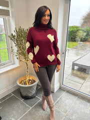 Wine Heart Roll Neck Jumper Emmie