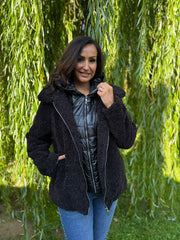 Black Premium Hooded Sherpa Coat Aviana