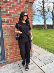 Black Ribbed Drape Tie Co-ord Daniella