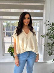 Stone Gathered Hem V Neck Top Willa