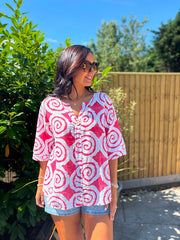 Red Swirl Pattern Top Mercy