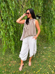 Stone Ruched Drawstring Wide Leg Trousers