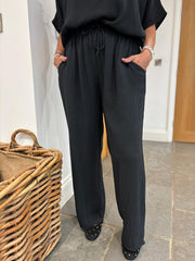 Black Bubble Cotton Trousers