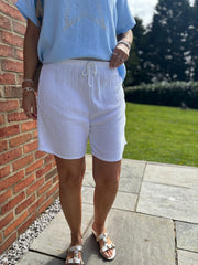 White Net Detail Bubble Cotton Shorts