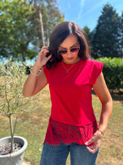Red Lace Hem Top Yasmin