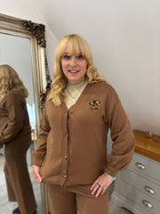 Camel Leopard Bow Cardi Georgina