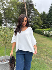 Winter White V-Neck Reverse Seam Knit Diana