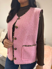 Pink Leopard Trim Waistcoat Rhea