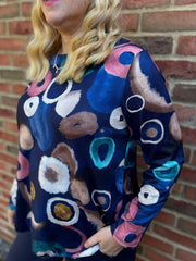 Navy Circle Print Top Raya