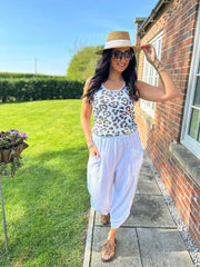 White Bubble Cotton Barrel Leg Trousers