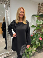 Black Sequin Patch Sweatshirt Dress Mai