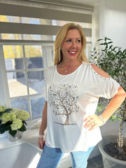 White Alphabet Tree Stud Top Alina