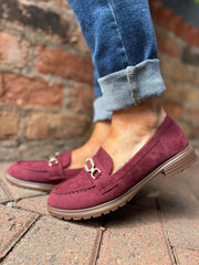 Wine Faux Suede Chain Loafer