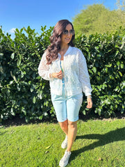White Applique Sequin Bomber Suzy