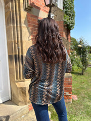 Denim Blue Pattern Stripe Shimmer Top Freya