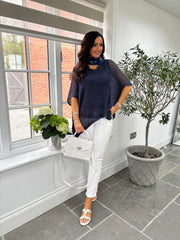 Navy Open Weave Knit Peyton