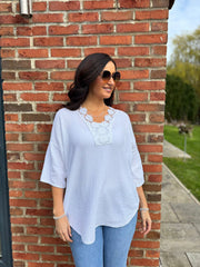 White Boho Daisy Bubble Cotton Top Skye