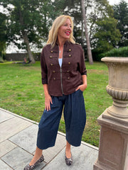 Chocolate Military Suedette Jacket Cheryl