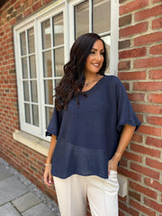 Navy Cotton Reverse Seam Knit Jo
