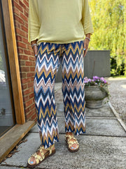 Navy Zig Zag Wide Leg Trousers