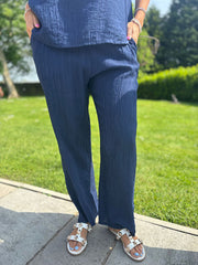 Navy Textured Lightweight Trousers Kaylee