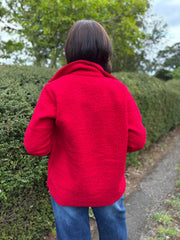 Red Boucle Buttoned Coat Isla