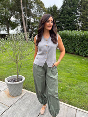 Khaki Pull on Cuffed Trousers Raven