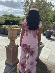 Pink Flower Print Trouser Set Claudette