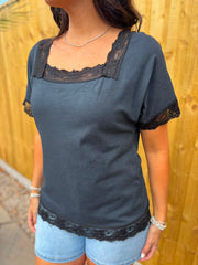 Black Lace Trim Tee Carla