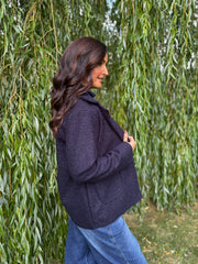 Navy Boucle Buttoned Coat Isla