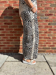 Stone Premium Leopard Pull on Wide Leg Trousers