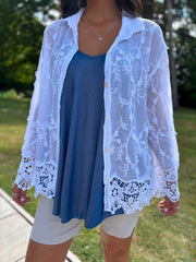 White Textured Lace Hem Shirt Dina