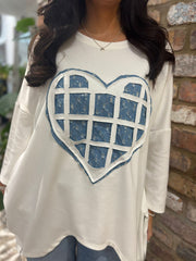 Winter White Distressed Heart Sweat Top Lynn