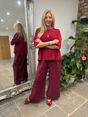 Wine Pinstripe Pull on Trousers Tanya