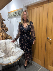 Black Polka Dot Belted Mesh Dress Alana