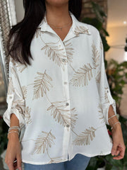 White Leaf Embroidered Blouse Josephine
