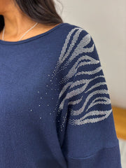 Navy Animal Pattern Knit Louisa