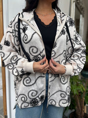 Stone Luxury Floral Embroidered Hooded Jacket Florence
