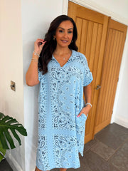 Blue Bubble Cotton Paisley Shirt Dress Jane