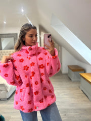 Candy Pink Luxury Floral High Neck Fleece Ella