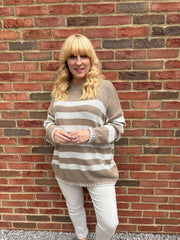 Mocha Striped Crew Neck Jumper Gabrielle