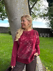 Red Crochet Hem Floral Top Ellis