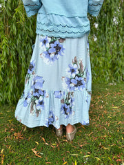Blue Asymmetric Floral Frill Skirt Amy