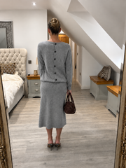 Grey Button Detail Two Piece Skirt Set Jenny