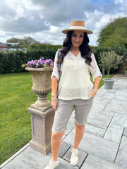 White Gold Shimmer Lace Top Adriana