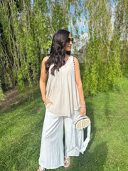 White Sparkle Wide Leg Pull On Trousers