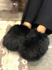 Black Fluffy Mule Slippers