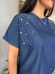 Denim Embellished Top Jocelyn